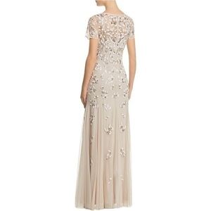 Adrianna Papell ✘ NWT Beaded V-Neck Short Sleeve Long Mermaid Dress Formal Gown
